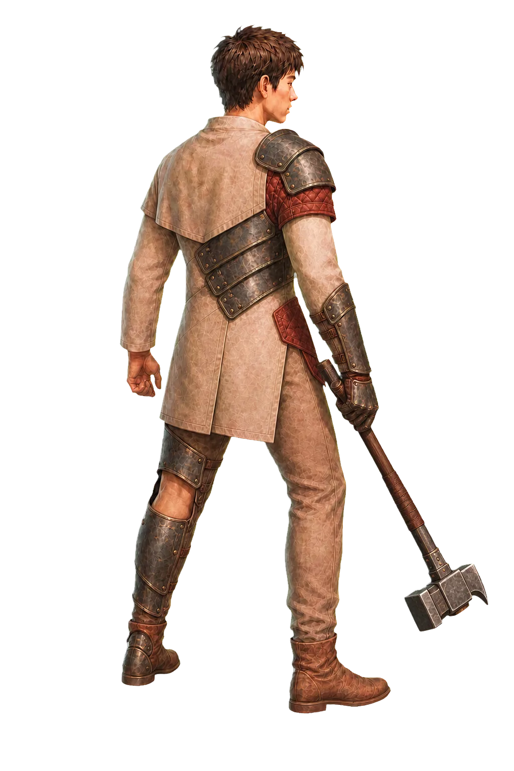 The hero further along: torso, arm and leg armor with a larger hammer