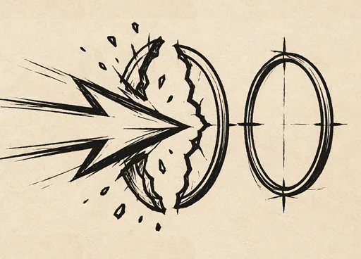 Resolved ink drawing of the force line breaking the first barrier